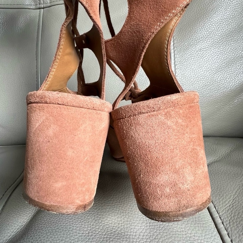CHLOE Sandals Sz 40 US 10 Lace Up Italian Suede Gladiator Wedge Chillier Brown - Picture 12 of 14